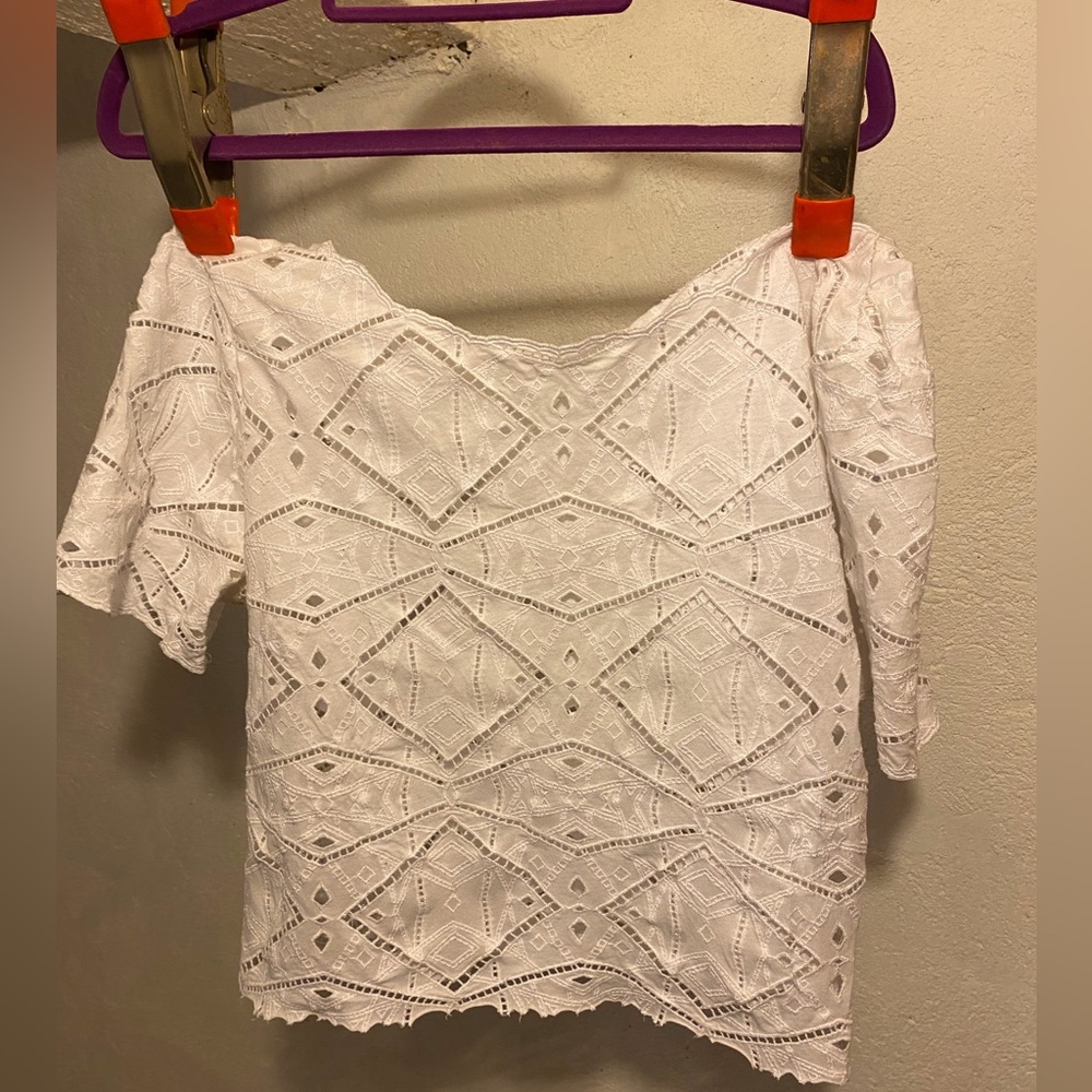 White Geometric Stitched Summer Shirt